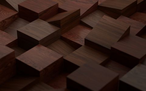 Close-up of a geometric wooden surface showing alternating rectangular blocks in a running bond arrangement